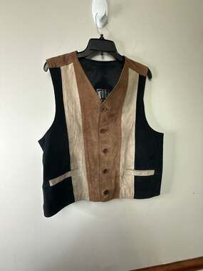 Hobo USA Vintage Color-Block Suede Leather Button-Down Vest